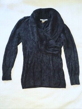Athleta Sochi Sweater Black Cozy Chenille Knit Cowl Neck Wrapped Sweater Large